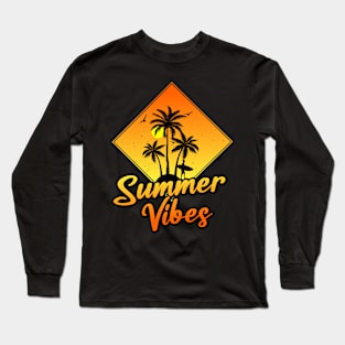 Retro Sunshine Summer Palm Trees Beach Tropical Summer Vibes Long Sleeve T-Shirt